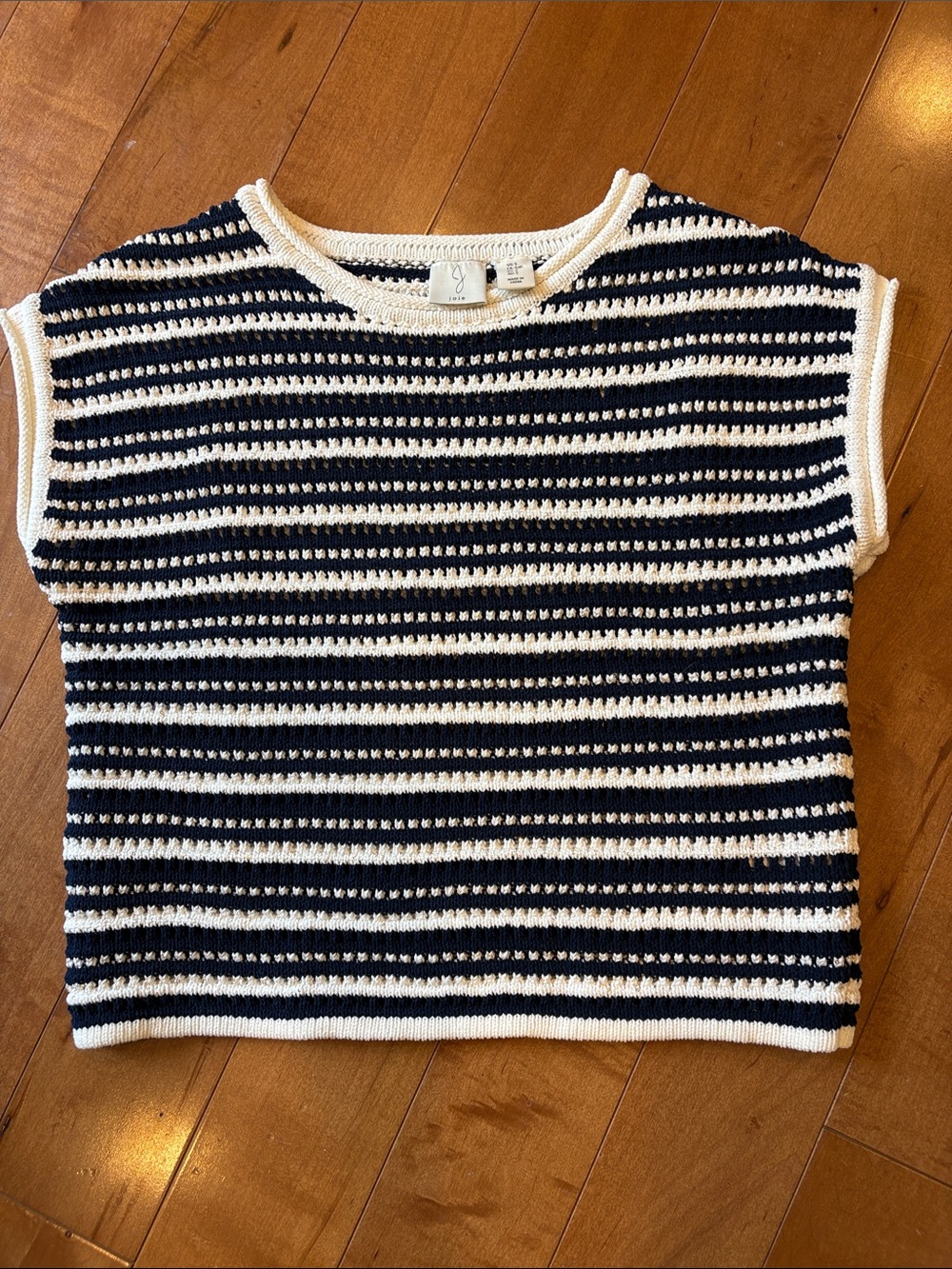 Striped Knit Cropped Top in Navy and Cream